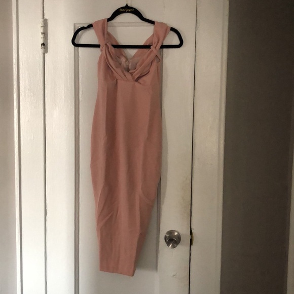 Nookie Athena off the shoulder blush halter midi dress figure hugging size S NWT - Picture 4 of 10